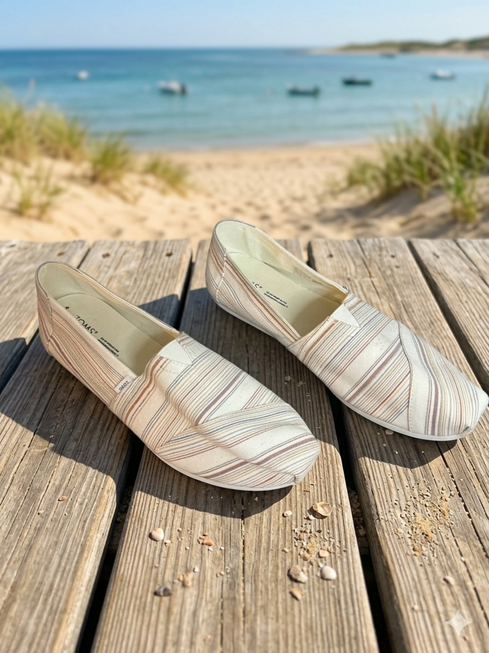 Toms Striped Canvas Slip-On Flats in Cream and Pink